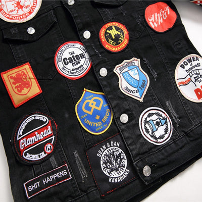 Chaqueta Denim Punk Negra para Hombre con Bordados - Image 3