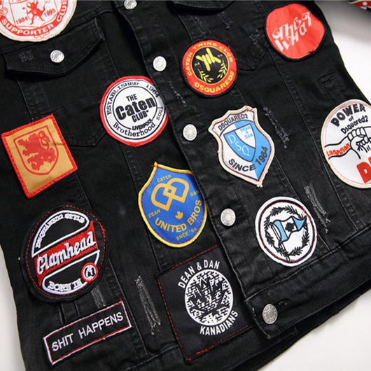Chaqueta Denim Punk Negra para Hombre con Bordados - Image 3