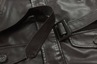 Abrigo de Cuero para Hombre con Cuello Alzado y Forro Polar - Image 11