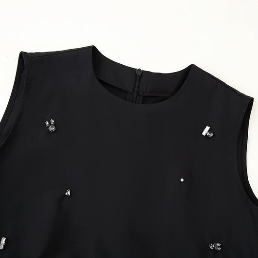 Blusa sin Mangas con Diseño Irregular y Volantes Perlados para Mujer - Image 3