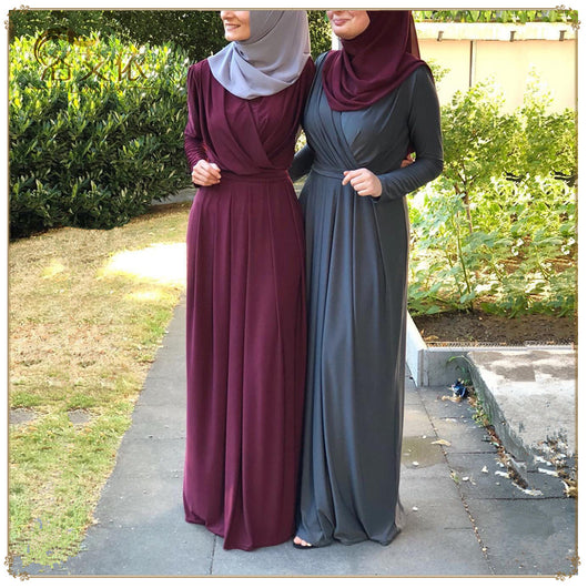Vestido Largo Musulmán de Color Sólido para Mujer - Image 2