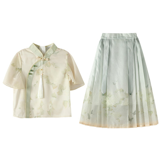 Conjunto Tradicional Chino Niña - Falda Cara de Caballo Manga Corta - Image 5
