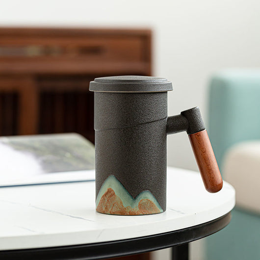Taza Grande de Cerámica con Filtro para Té y Tapa - Oficina - Image 8