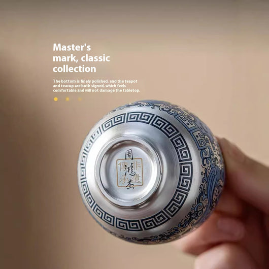 Juego de Té Taotie Chapado en Oro y Plata - Tetera Artesanal de Lujo - Image 3