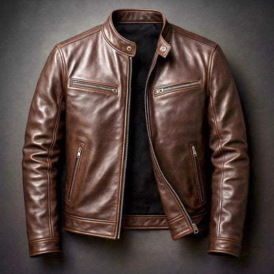 Chaqueta de Cuero PU para Motociclista con Cuello Alzado