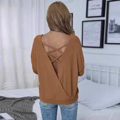 Suéter Suelto Backless de Manga Larga para Mujer - Image 10