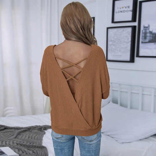 Suéter Suelto Backless de Manga Larga para Mujer - Image 10