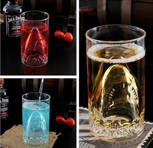 Vaso de Vidrio Doble Capa con Diseño Tiburón - Ideal para Vino, Café y Bebidas