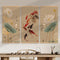 Biombo Decorativo Bambú con Pintura de Scroll para Sala de Estar