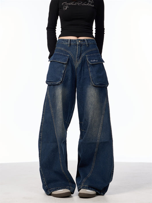 Pantalones Vaqueros Anchos de Cintura Alta con Bolsillos Funcionales - Image 20