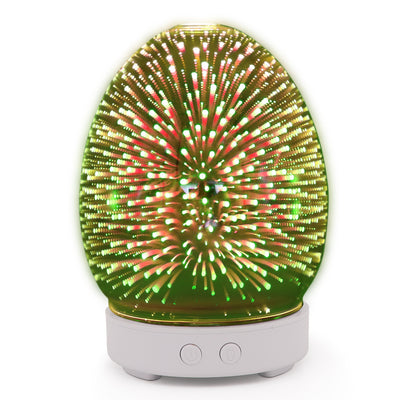 Red egg-shaped ultrasonic air humidifier with a 3D infinity mirror effect featuring glowing dragonfly patterns on a white base. - Image 21
