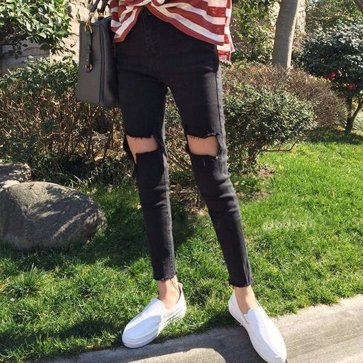 Pantalones Skinny Rotos Negros para Mujer - Image 4