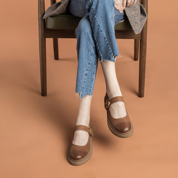 Zapatos Mary Jane de Cuero Vintage para Mujer con Hebilla