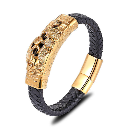 Pulsera de Cuero Negro con Acero Titanio - Joyería Masculina Elegante - Image 11