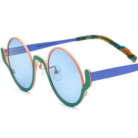 Lentes de Sol Mujer Bloques de Color Titanio Puro Diseño Redondo - Image 5
