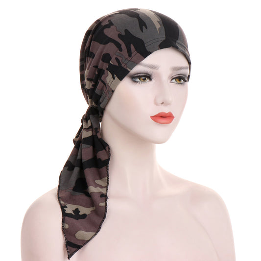 Turbante con Cola Curva y Flores - Gorro Tipo Pullover - Image 2