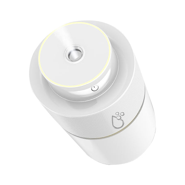 White car mini spray air purifying humidifier with a yellow light ring and a power button icon. - Image 8
