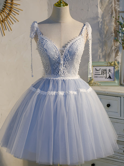 Vestido Corto Fantasy Azul con Falda Tul y Encaje Esponjoso - Image 3