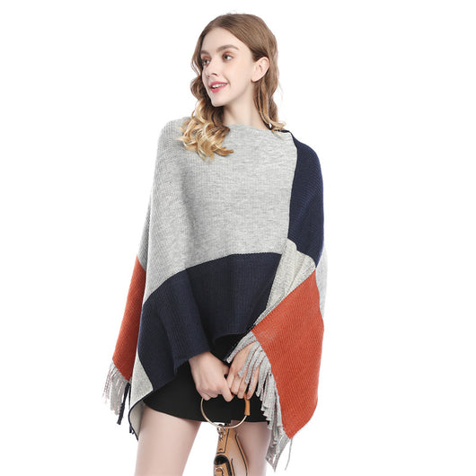 Capa Tejida para Mujer con Patchwork de Contraste de Colores - Image 22