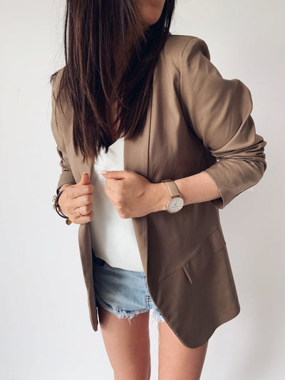 Blazer de solapa doble bolsillo manga larga color sólido - Image 11
