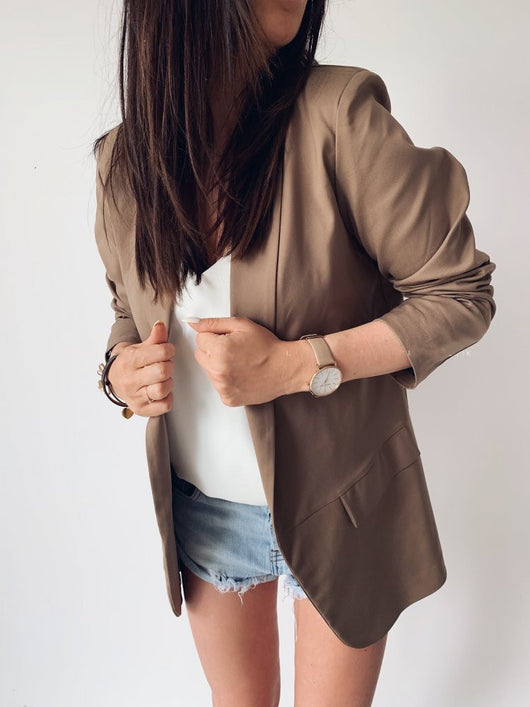 Blazer de solapa doble bolsillo manga larga color sólido - Image 11