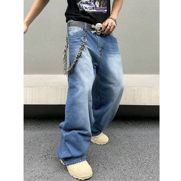 Pantalones Vaqueros Hombre Rectos Oversized Lavado Otoño Invierno