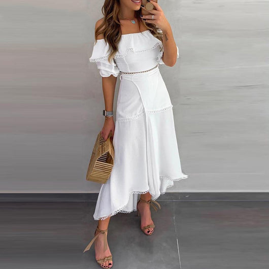 Vestido Elegante Hombros Descubiertos con Volantes - Image 4