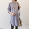 Vestido Gestante Coreano Listrado Gola Alta Manga Comprida Primavera Outono