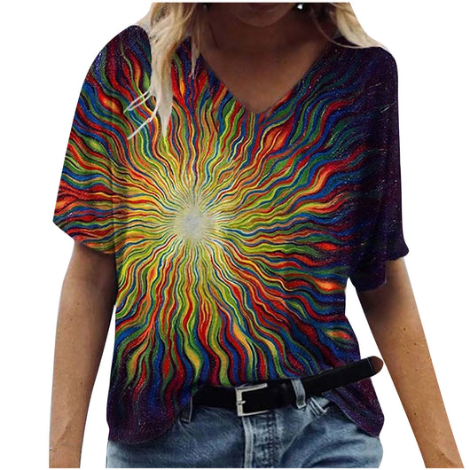 Blusa Estampada Cuello V Suelta Manga Corta para Mujer - Image 6