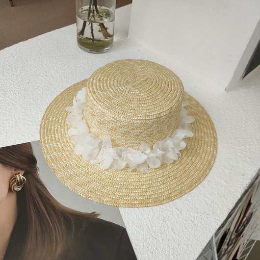 Sombrero de Paja Plano con Encaje de Perlas para Mujer - Image 13