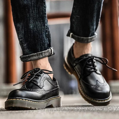 Zapatos de Cuero Retro con Plataforma Baja para Hombre - Image 2