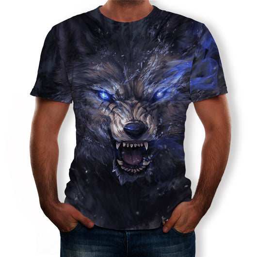 Playera con Estampado 3D de Cabeza de Lobo para Hombre