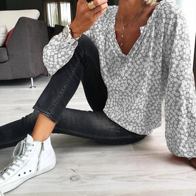 Blusa Suelta Estampada de Manga Larga en Gasa - Image 14