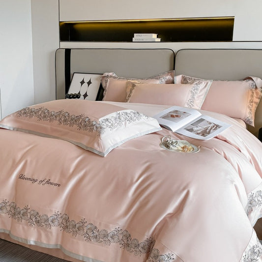 Juego de Cama 4 Piezas Algodón Pima 120 Hilos con Bordado Elegante