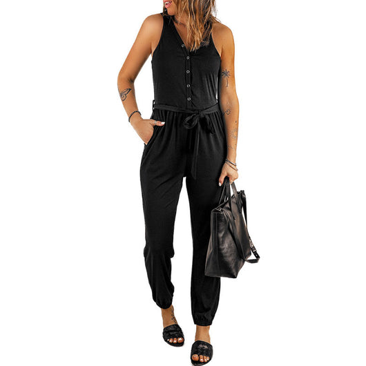 Jumpsuit Mujer Verano Sin Mangas Cuello V con Cintura Ajustable - Image 11