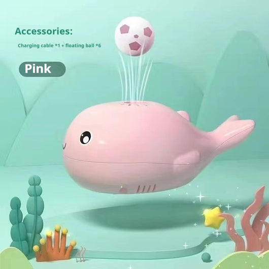 Pink whale-shaped electric fan suspension blower cat toy with two floating balls, powered by USB. - Image 7