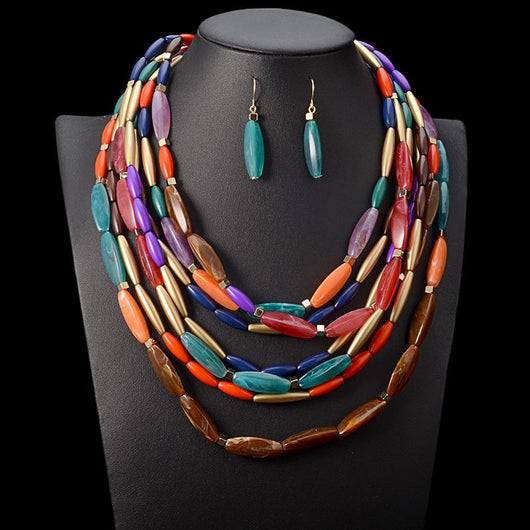 Conjunto de Joyas Multicapa con Cuentas de Colores - Image 2