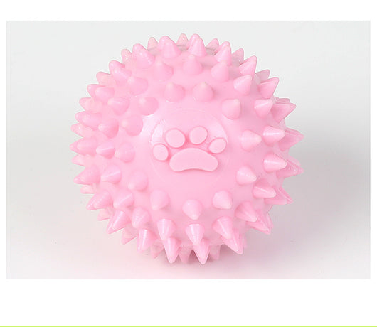 Yellow spiky pet toy ball with a paw print design, made from TPR for interactive play and molars. - Image 27