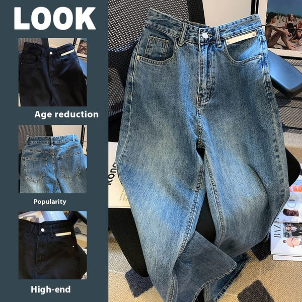 Pantalones Vaqueros Cintura Alta Ancha Rectos Efecto Limpiador