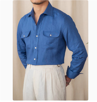 Camisa de Lino Puro de Manga Larga para Hombre - Estilo Business Casual - Image 4