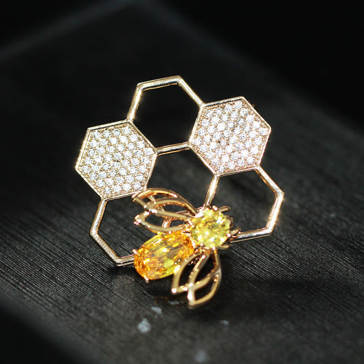 Broche Abeja Diamante Panal Geométrico Giratorio - Image 9