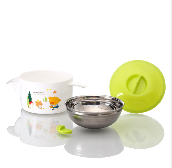 Plato Infantil Doble de Acero Inoxidable Aislante Antideslizante