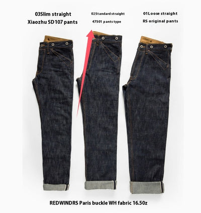 Jeans Selvedge Denim Crudo Cintura Alta Recta para Hombre - Image 4