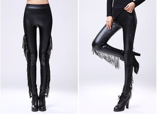 Leggins de Cuero Sintético con Borlas Estilo Texano - Image 3