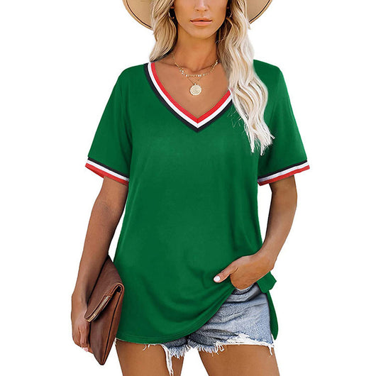 Camiseta Rayas V Cuello Corte Europeo Americano - Image 3