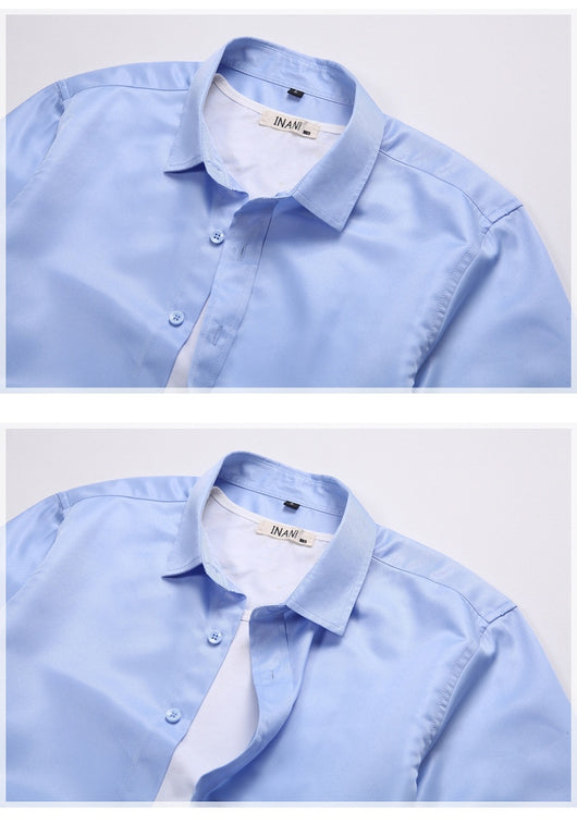 Camisa de Negocios Manga Larga Talla Grande Cuello Solapa Color Sólido para Hombre - Image 28