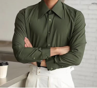 Camisa Business Casual Manga Larga Slim Fit Cuello Italiano Hombre - Image 15