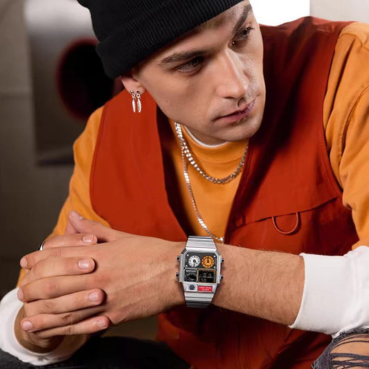 Reloj Deportivo Retro Cuadrado para Hombre con Medidor de Temperatura y Resistencia al Agua