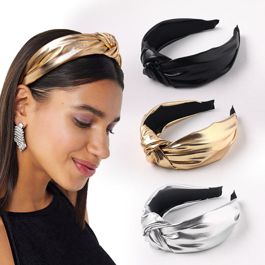 Diadema Anudada con Tela Brillante para Cabello Ondulado
