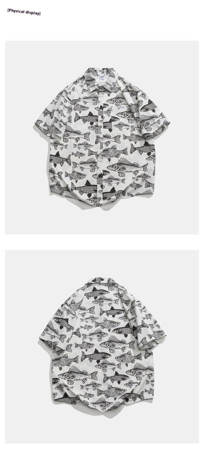 Camisa Estampada Manga Corta Suelta para Hombre Verano - Image 12